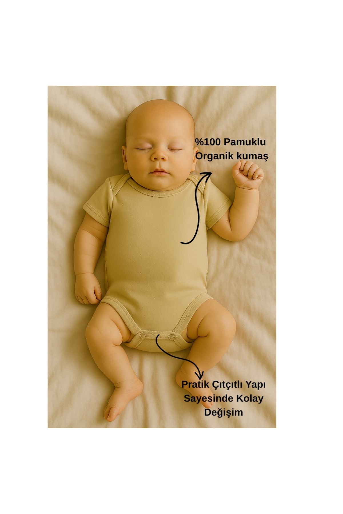 Unisex Bebek Organik Pamuklu Çıtçıtlı Kısa Kollu Zıbın Body 0-12 Ay
